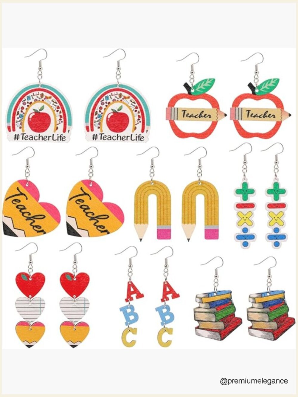8 Pairs Wooden Drop Dangle Earrings Set Cute Holiday Jewelry Gift